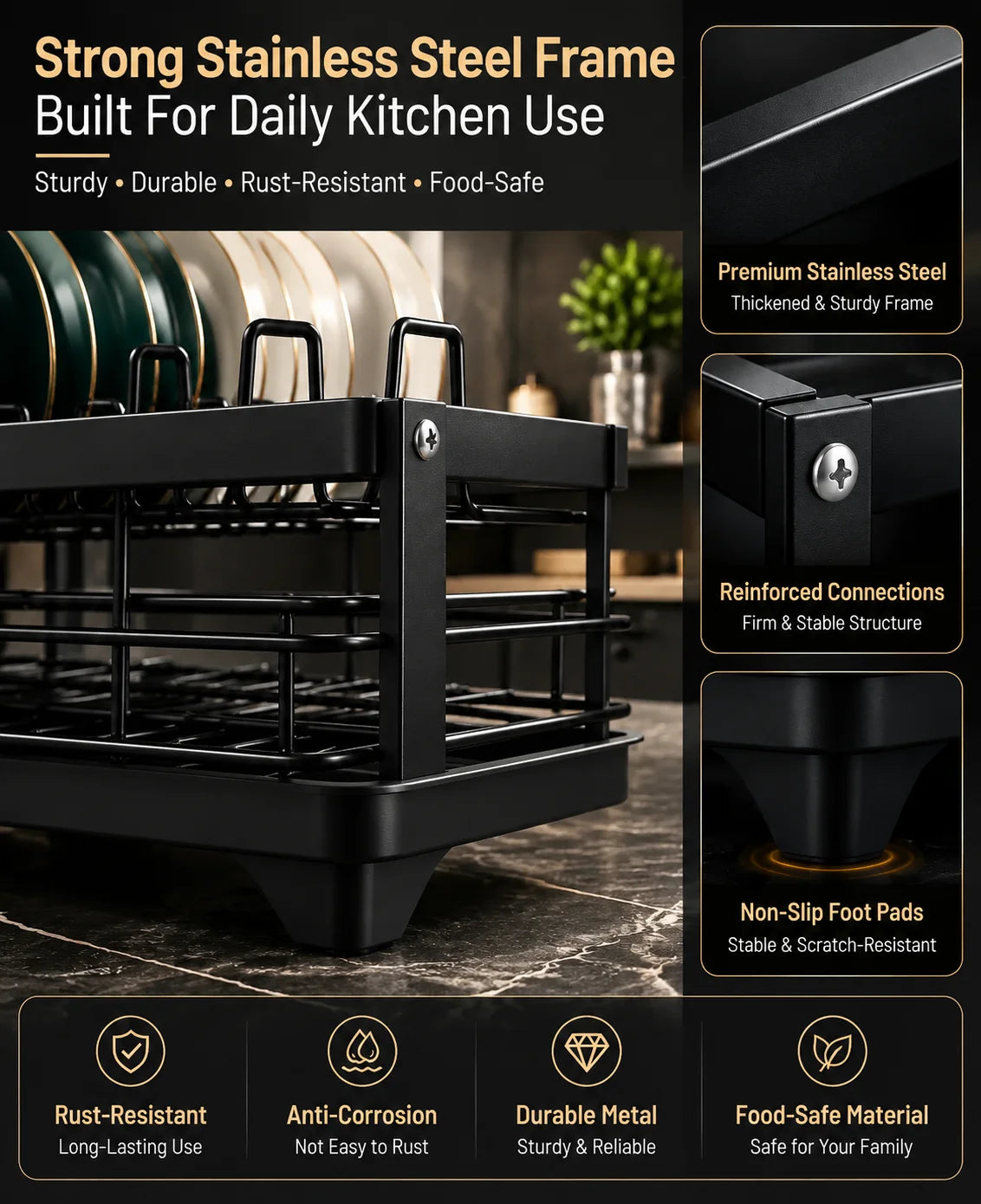 2-Tier Auto-Drain Dish Rack