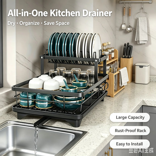 2-Tier Auto-Drain Dish Rack
