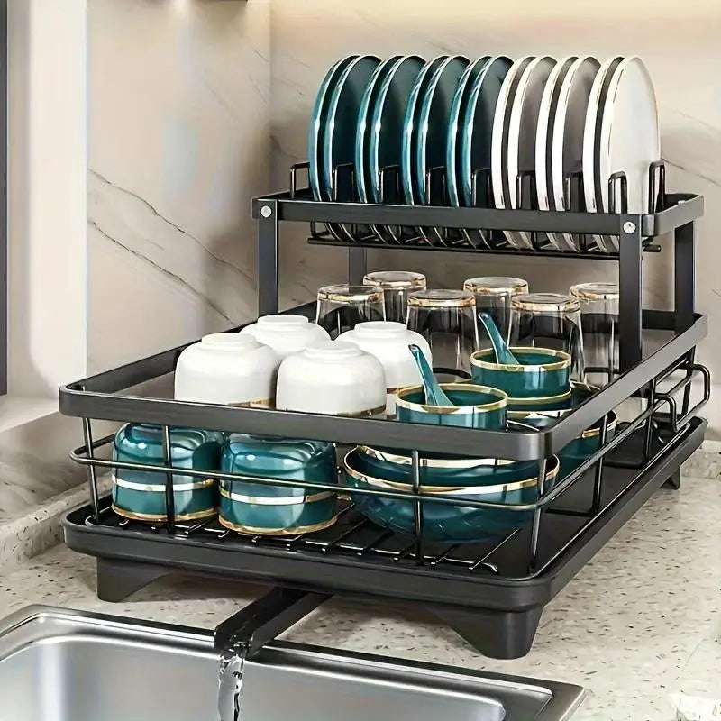 2-Tier Auto-Drain Dish Rack