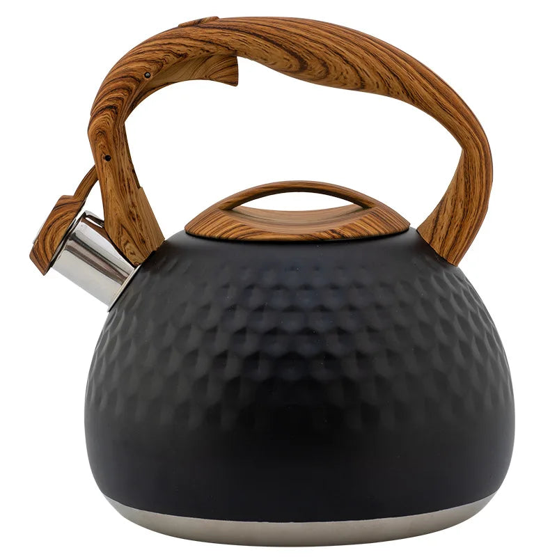 Hammered Stainless Steel Whistling Kettle with Wood Handle