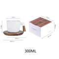 White Ceramic Tea Set with Wooden Handles & Acacia Coasters (Teapot + 4 Cups)