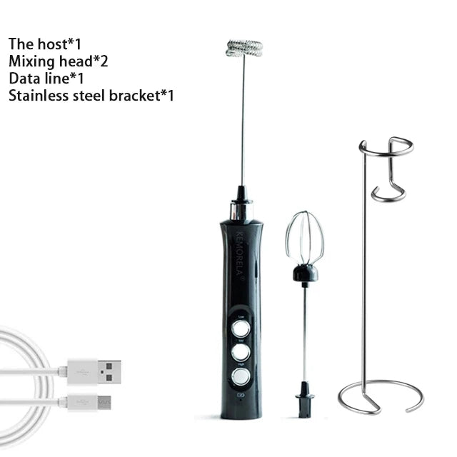 USB Rechargeable Electric Milk Frother with 3 Attachments