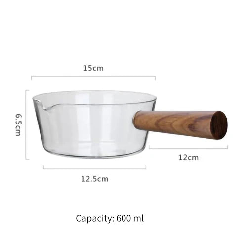 Glass Saucepan with Wooden Handle & Glass Lid