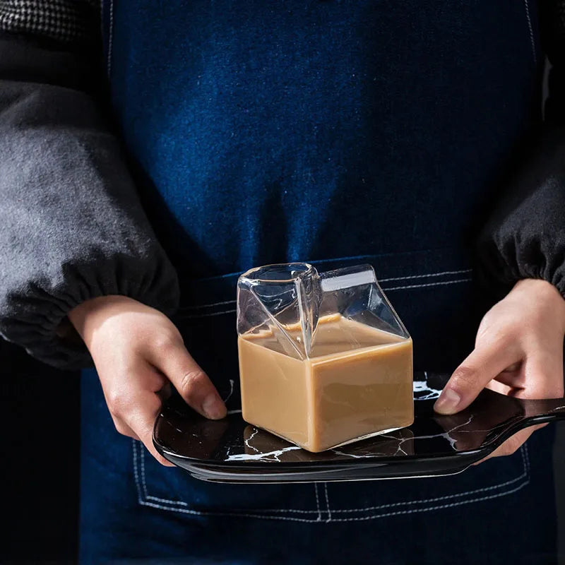 Mini Glass Milk Carton Cup (300ml, Set of 2)