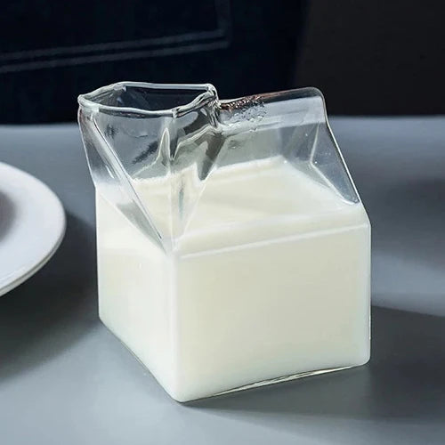 Mini Glass Milk Carton Cup (300ml, Set of 2)