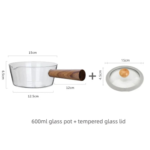 Glass Saucepan with Wooden Handle & Glass Lid