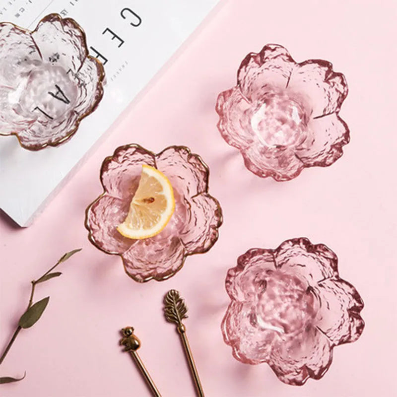 Flower Glass Dessert Bowl with Gold Rim