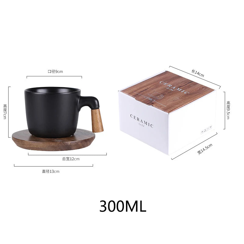 White Ceramic Tea Set with Wooden Handles & Acacia Coasters (Teapot + 4 Cups)