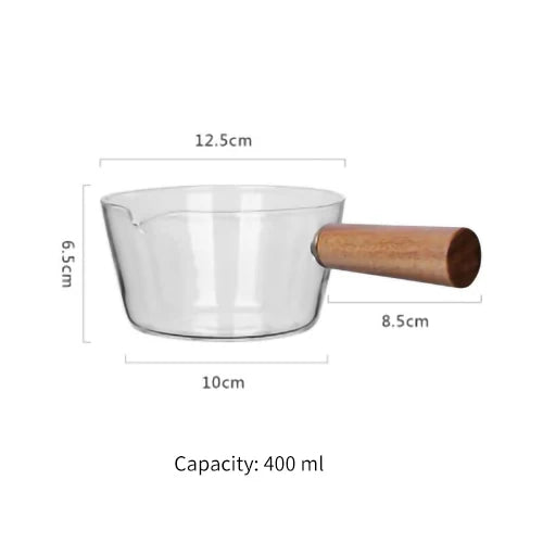 Glass Saucepan with Wooden Handle & Glass Lid