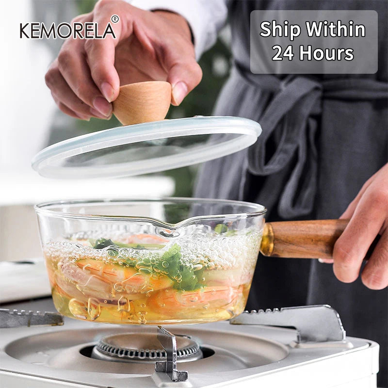 Glass Saucepan with Wooden Handle & Glass Lid