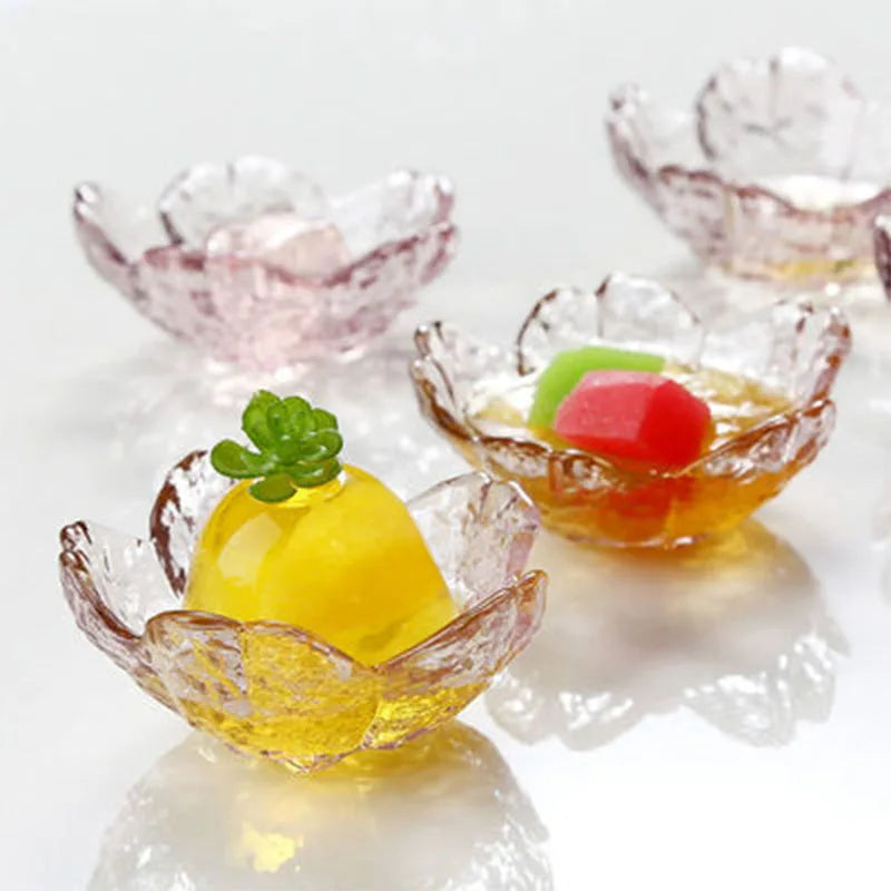 Flower Glass Dessert Bowl with Gold Rim