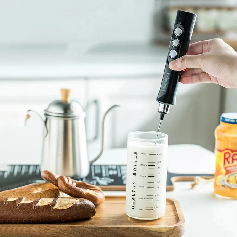 USB Rechargeable Electric Milk Frother with 3 Attachments