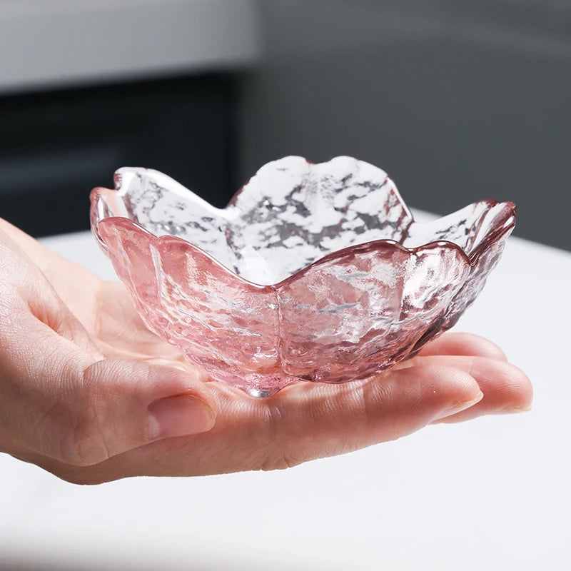 Flower Glass Dessert Bowl with Gold Rim
