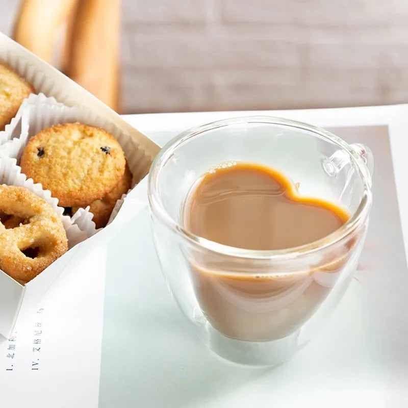 Heart-Shaped Double Wall Glass Mug