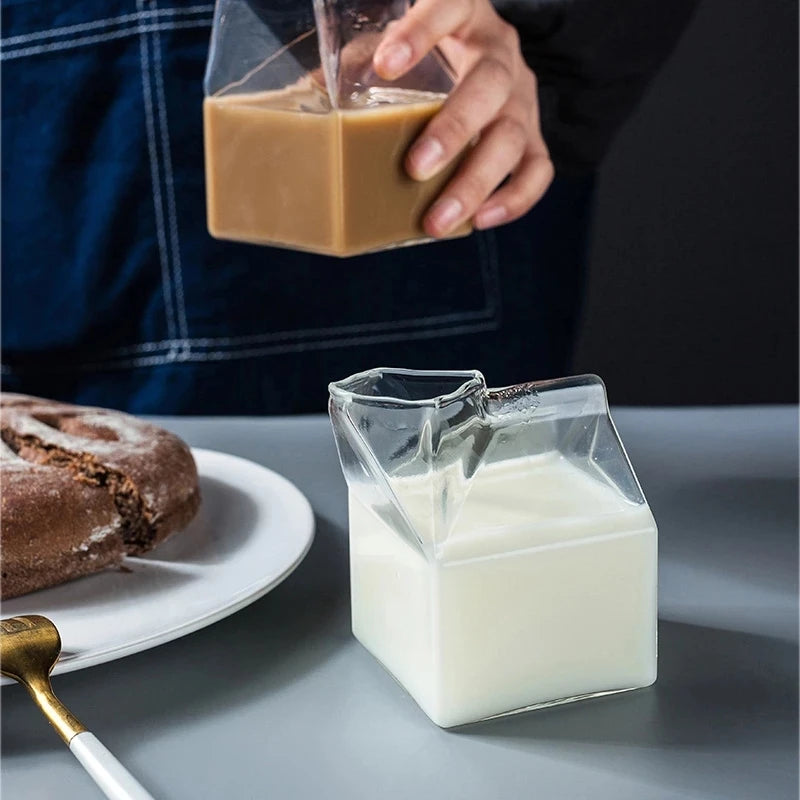 Mini Glass Milk Carton Cup (300ml, Set of 2)