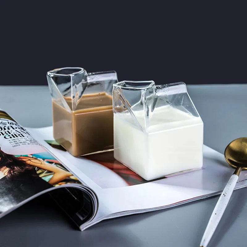 Mini Glass Milk Carton Cup (300ml, Set of 2)