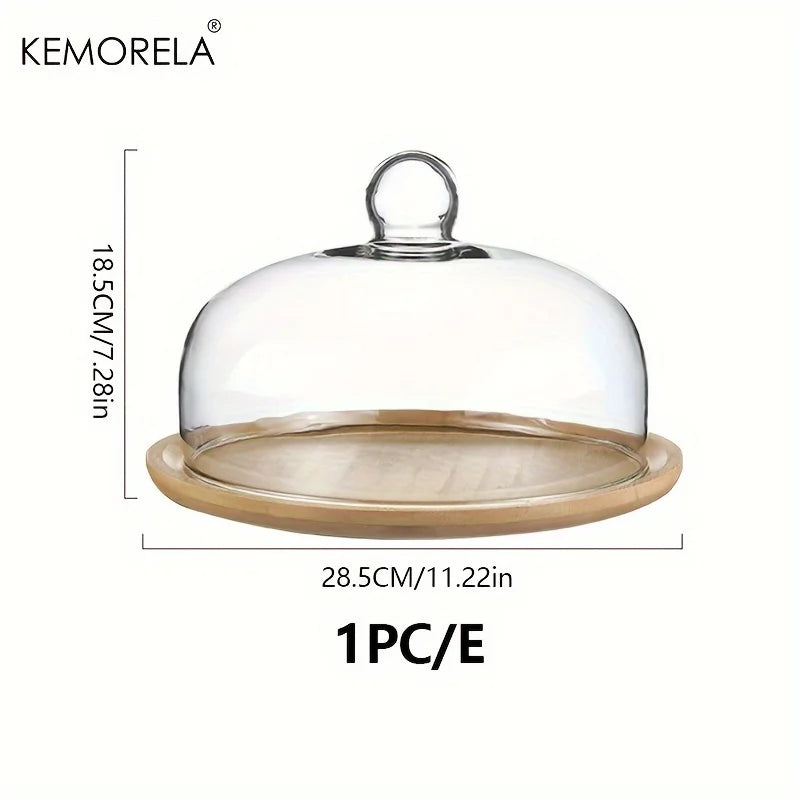 Wooden Cake Stand with Glass Dome Cover