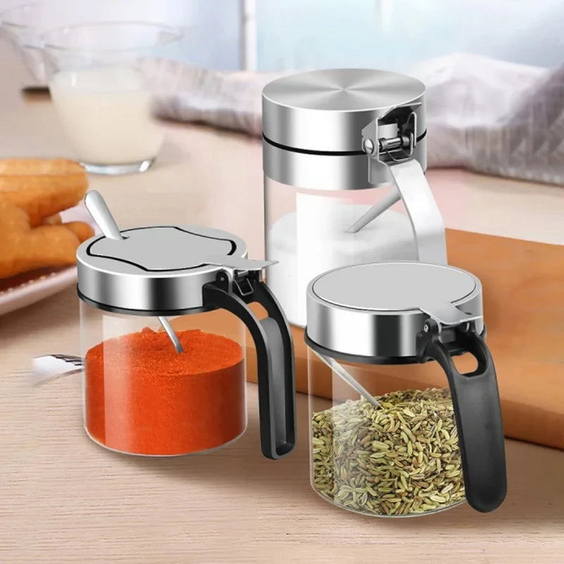 Glass Condiment Jar with Flip Lid & Spoon