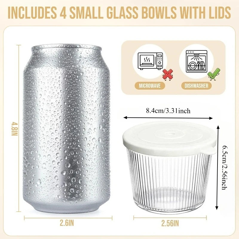 Ribbed Glass Overnight Oats Jar with Lid (2pcs)