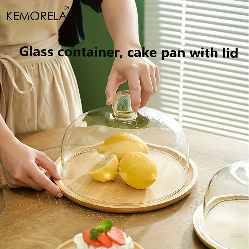 Wooden Cake Stand with Glass Dome Cover