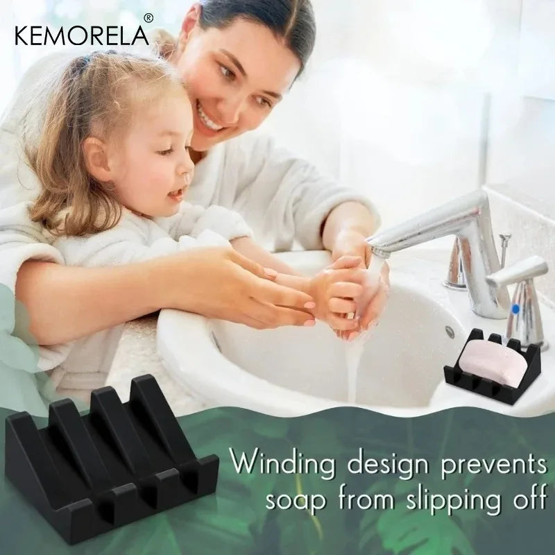 Self-Draining Silicone Soap Dish with Drainage Ridges (Matte Black)