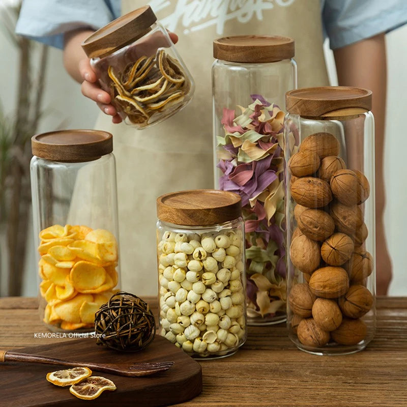 Glass Storage Jar with Acacia Wood Lid