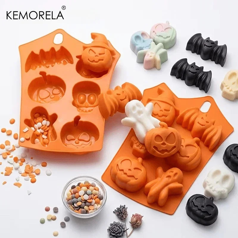 Halloween Silicone Baking Mold — Pumpkin, Ghost, Bat & Skull (6-Cavity)