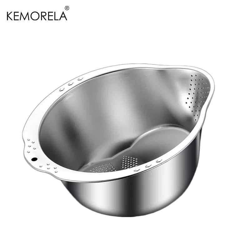 Stainless Steel Rice Washing Bowl with Side Drain Holes (24/26/28cm)