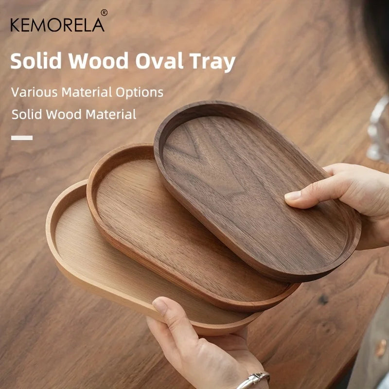 Solid Wood Oval Serving Tray (Walnut / Beech)