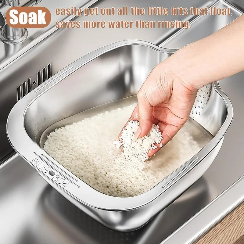 Stainless Steel Over-Sink Colander & Wash Basin with Handles