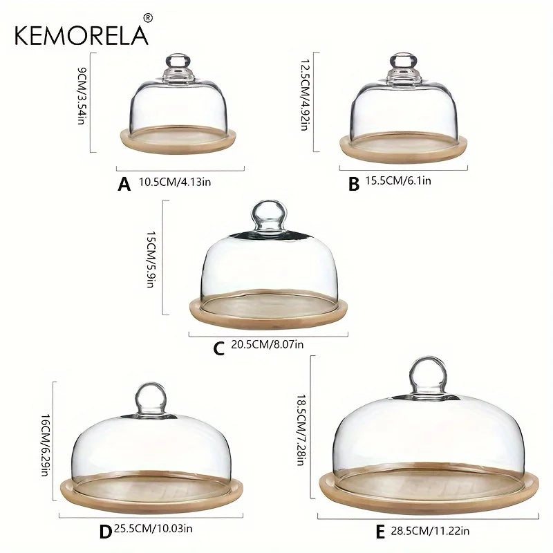 Wooden Cake Stand with Glass Dome Cover
