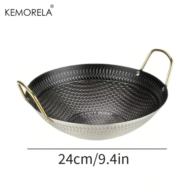 Hammered Carbon Steel Wok with Gold Handles (30/32/34cm)