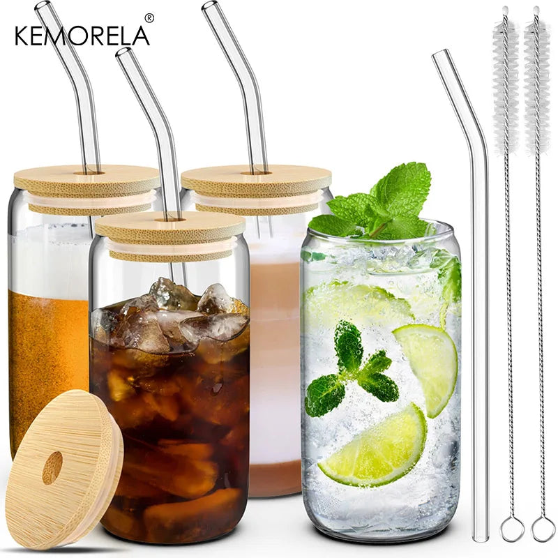 Glass Cups with Bamboo Lids