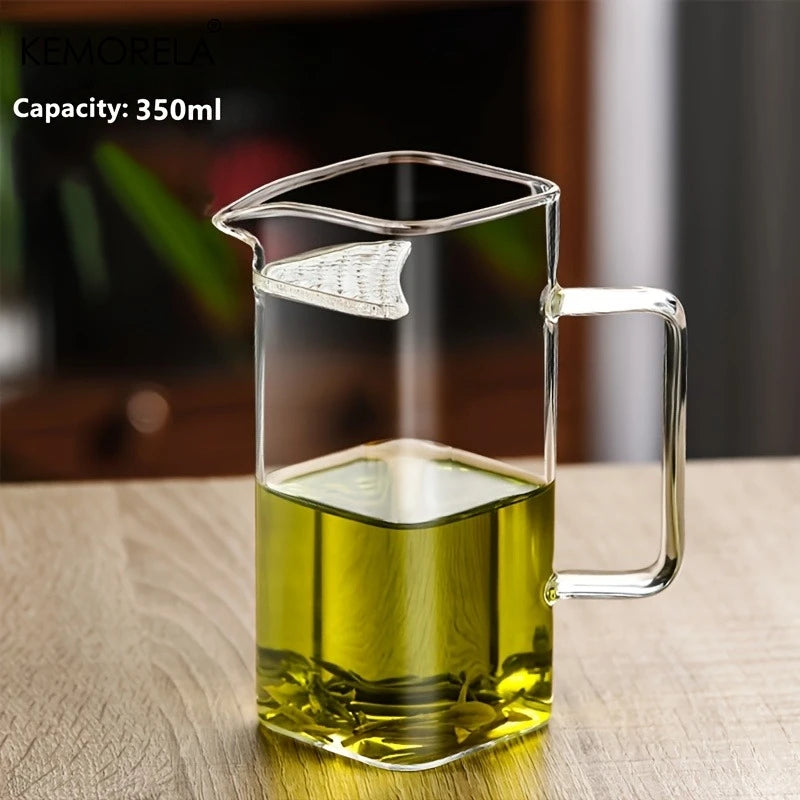 Square Glass Water Pitcher with Fish Tail Strainer & Handle (1.2L)