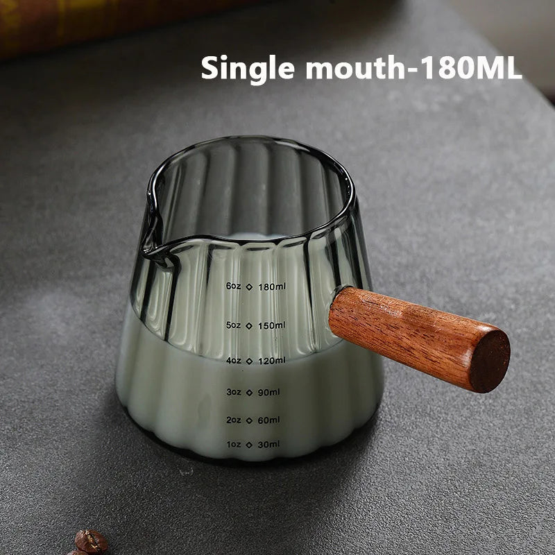 Ribbed Glass Espresso Cup with Wooden Handle & Scale (180ml)