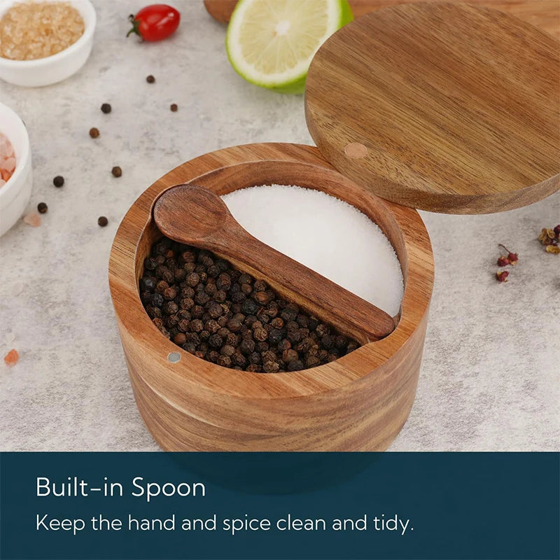 Acacia Wood Salt & Pepper Cellar with 360° Swivel Lid