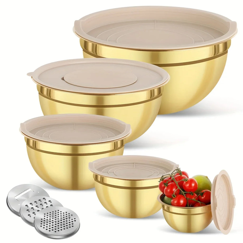 Stainless Steel Mixing Bowl Set with Lids – 10 Pieces