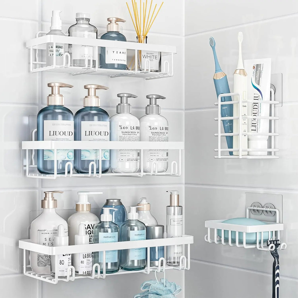 5-Pack Adhesive Shower Caddy Set
