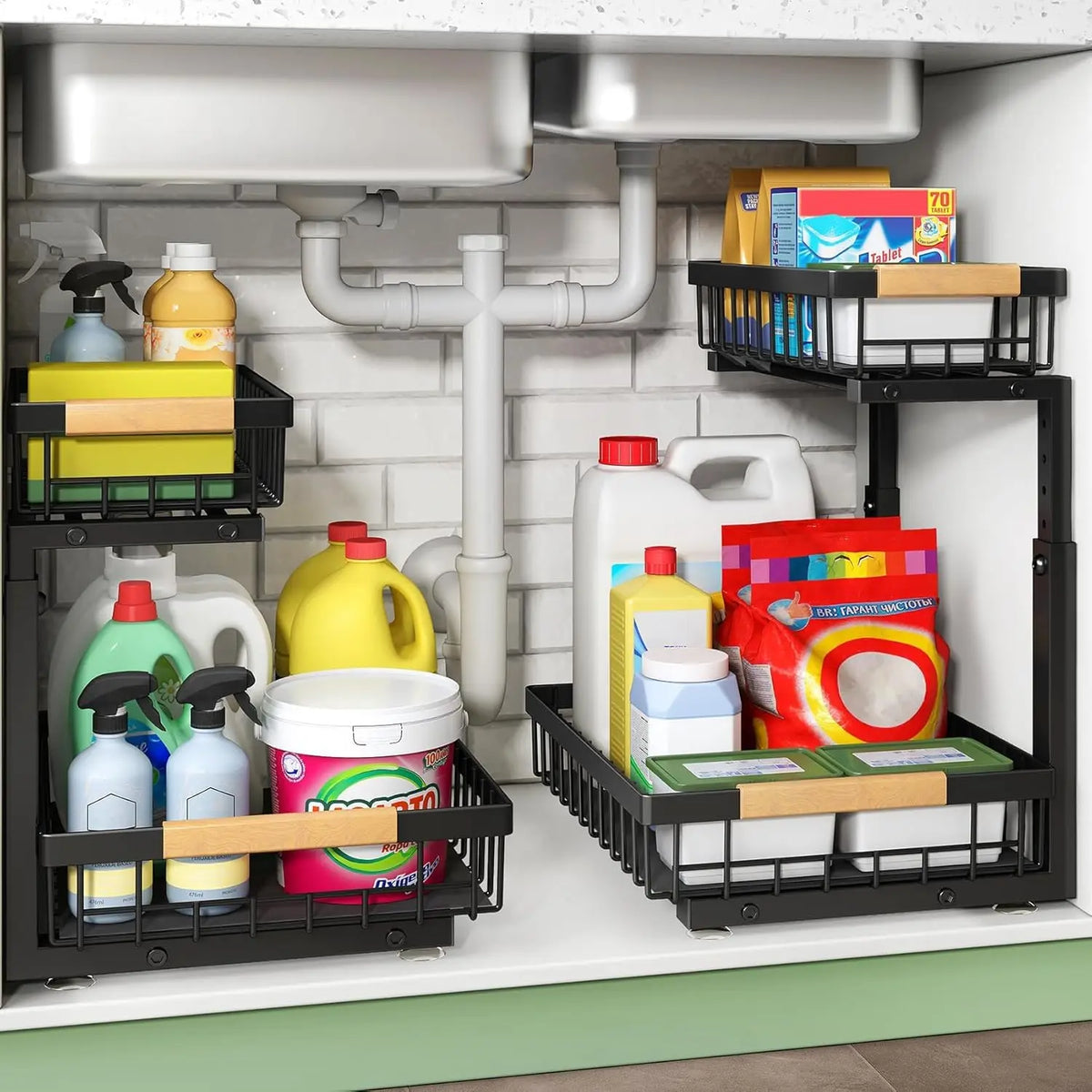 Height-Adjustable Under Sink Storage Organizer