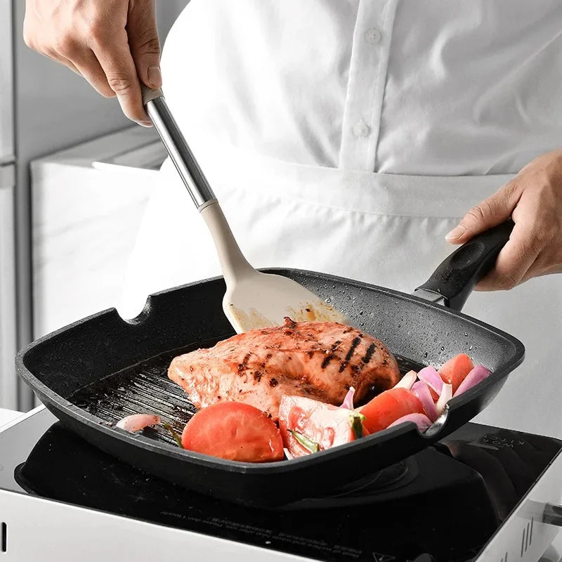 Silicone & Stainless Steel Kitchen Utensil Set with Rotating Holder (12-Piece)