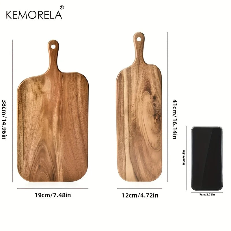 Solid Acacia Wood Rectangular Cutting & Serving Board with Handle (3 Sizes)