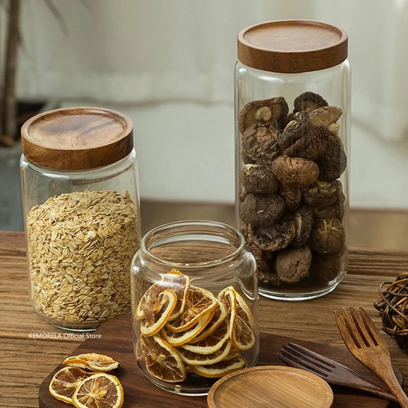 Glass Storage Jar with Acacia Wood Lid