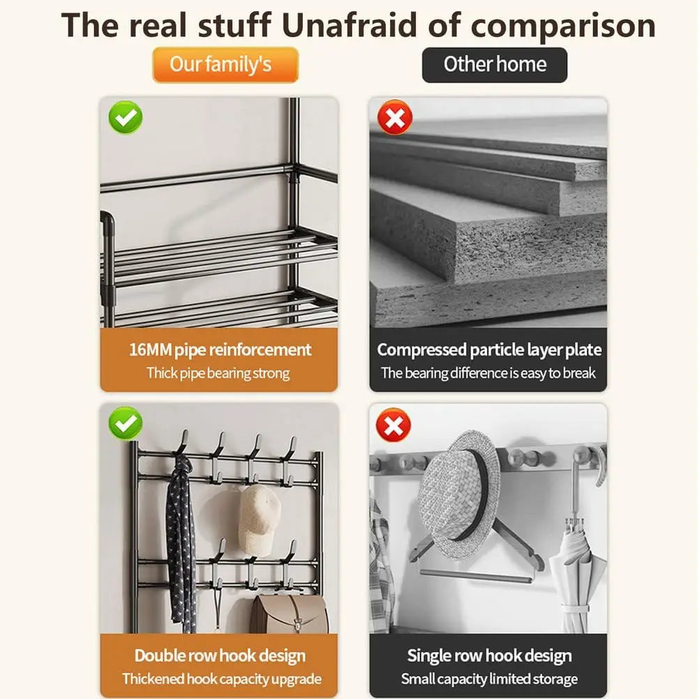 4-Tier Shoe Rack with Hooks