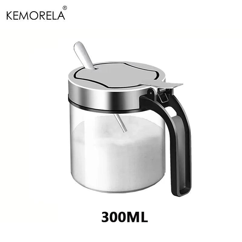 Glass Condiment Jar with Flip Lid & Spoon