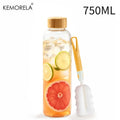 Portable Borosilicate Glass Water Bottle with Bamboo Lid & Cleaning Brush (500/700ml)