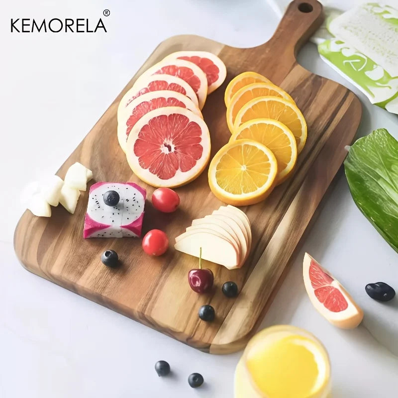 Striped Teak & Acacia Wood Rectangular Serving Board with Handle (3 Sizes)
