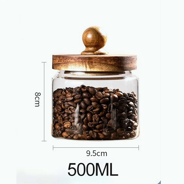 Glass Pantry Jar with Acacia Wood Ball Lid (3 Sizes)