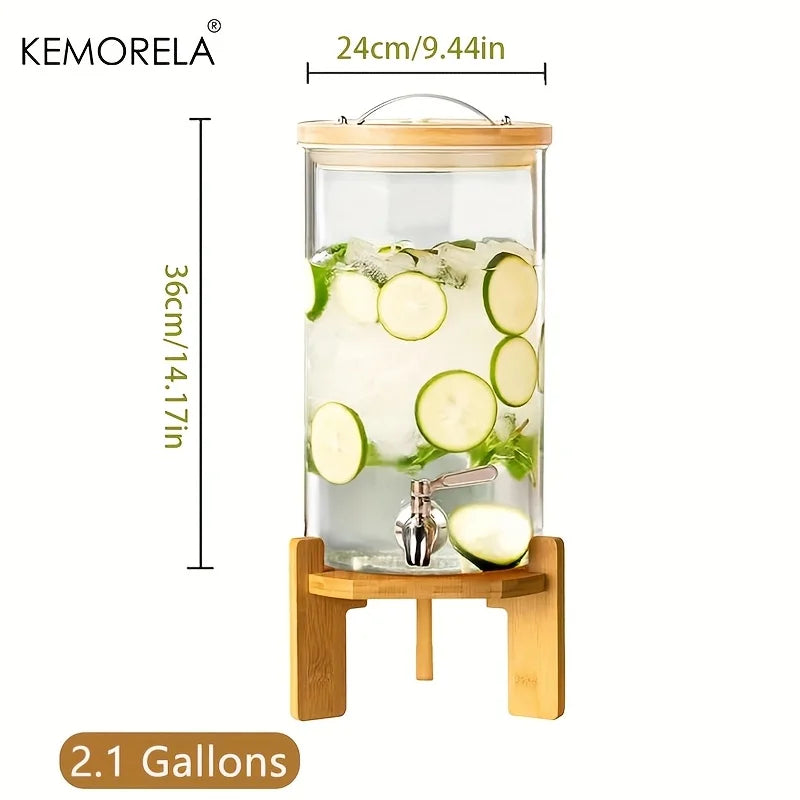 Glass Drink Dispenser with Bamboo Stand & Spigot (3.5L/5L)
