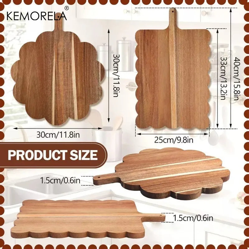 Scallop-Edge Acacia Wood Cutting Board with Handle (Cloud / Rectangle)