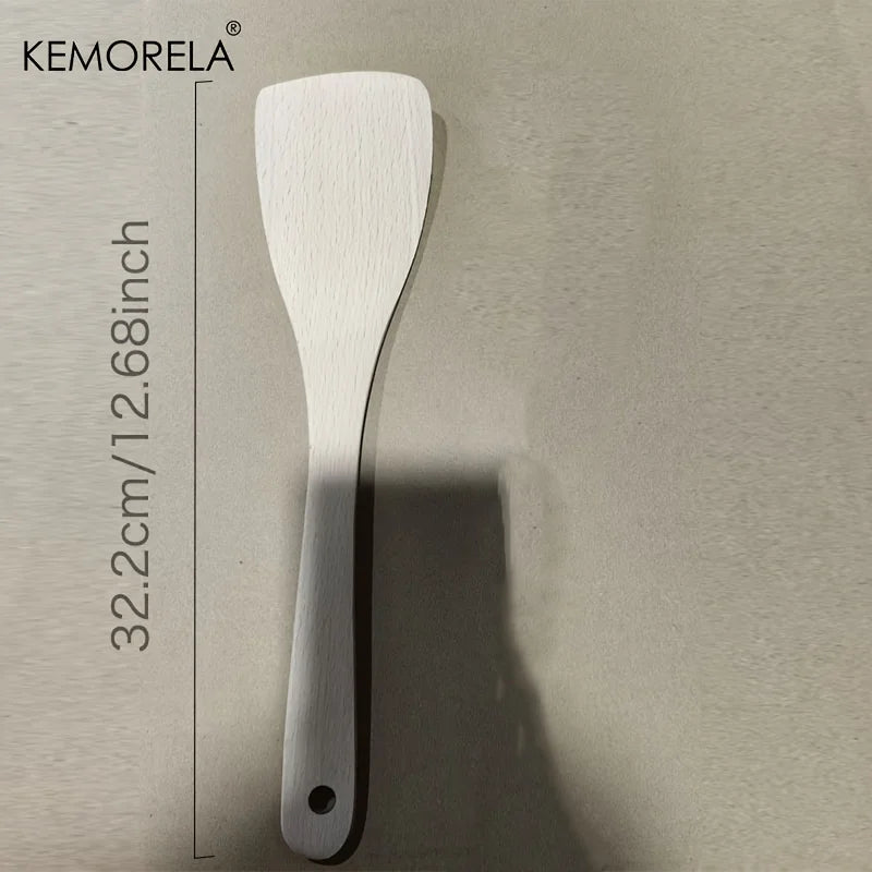 Natural Beechwood Angled Wok Spatula (Set of 2, Long Handle)